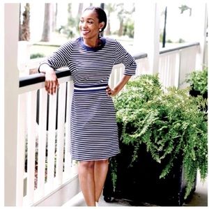 Draper James Navy Striped Persley Pointe Dress